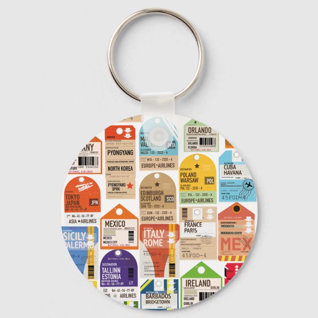 Vintage travel tickets pattern. key ring (Front)