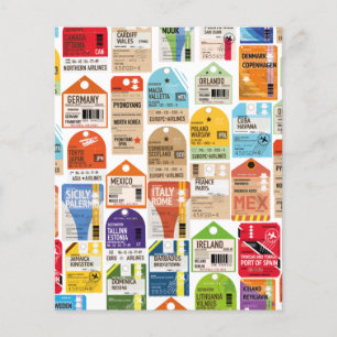 Vintage travel tickets pattern. luggage tag