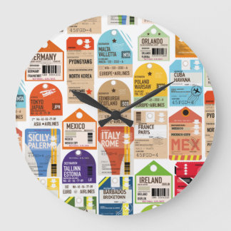 Vintage travel tickets pattern. luggage tag neck t large clock