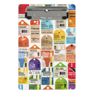 Vintage travel tickets pattern. luggage tag neck t mini clipboard