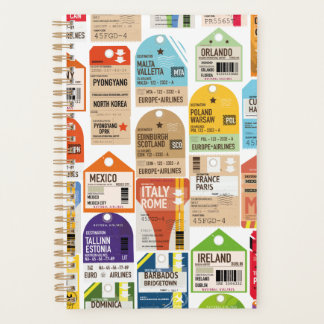 Vintage travel tickets pattern. luggage tag neck t planner