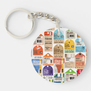 Vintage travel tickets pattern. throw pillow noteb key ring
