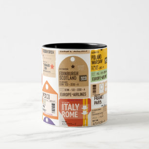 Vintage travel tickets pattern. Two-Tone coffee mug
