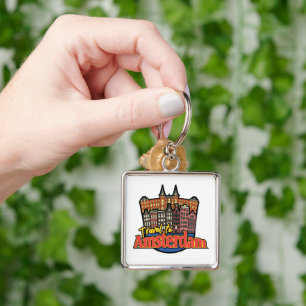 Vintage Travel to Amsterdam Netherlands Logo Key Ring
