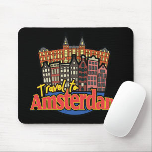 Vintage Travel to Amsterdam Netherlands Logo Mouse Mat