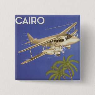 Vintage Travel to Cairo, Eygpt, Biplane Aeroplane 15 Cm Square Badge