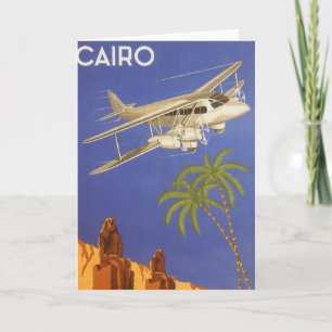 Vintage Travel to Cairo, Eygpt, Biplane Aeroplane Card