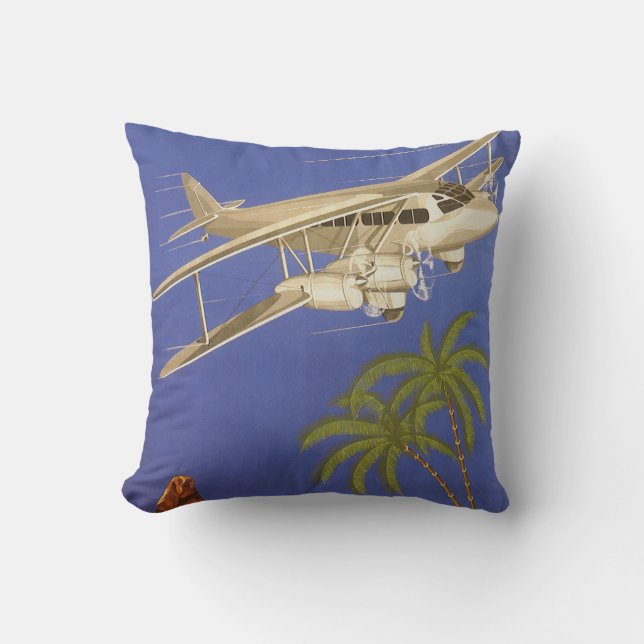 Vintage Travel to Cairo, Eygpt, Biplane Aeroplane Cushion (Front)