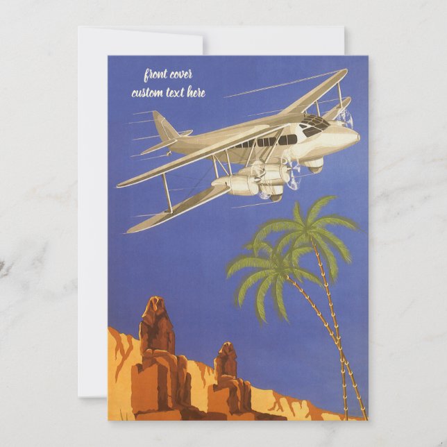 Vintage Travel to Cairo, Eygpt, Biplane Aeroplane Invitation (Front)