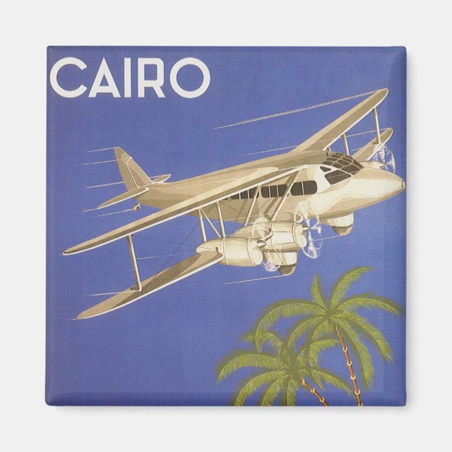 Vintage Travel to Cairo, Eygpt, Biplane Aeroplane Magnet (Front)