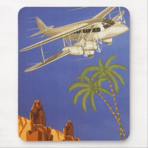 Vintage Travel to Cairo, Eygpt, Biplane Aeroplane Mouse Mat