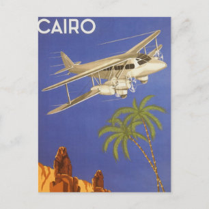 Vintage Travel to Cairo, Eygpt, Biplane Aeroplane Postcard