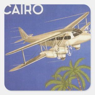 Vintage Travel to Cairo, Eygpt, Biplane Aeroplane Square Sticker
