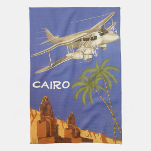 Vintage Travel to Cairo, Eygpt, Biplane Aeroplane Tea Towel