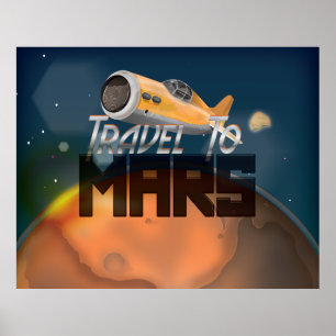 Vintage Travel To Mars Travel Poster
