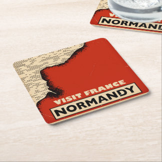 Vintage travel To Normandy, France Square Paper Coaster