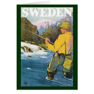 Vintage Travel to Sweden, Fisherman Sports Fishing