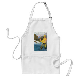 Vintage Travel to Sweden, Fisherman Sports Fishing Standard Apron