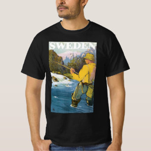 Vintage Travel to Sweden, Fisherman Sports Fishing T-Shirt