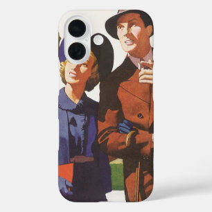 Vintage Travel, Tourists on Vacation Sightseeing iPhone 16 Case