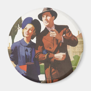 Vintage Travel, Tourists on Vacation Sightseeing Magnet