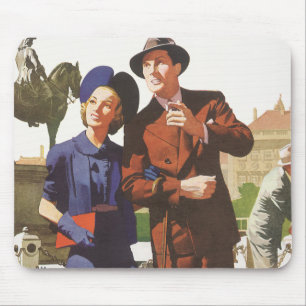 Vintage Travel, Tourists on Vacation Sightseeing Mouse Mat