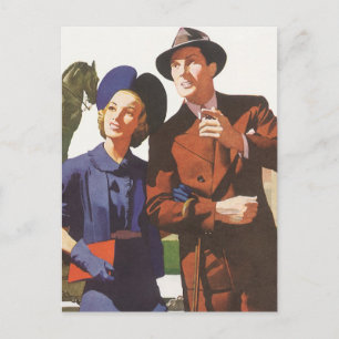 Vintage Travel, Tourists on Vacation Sightseeing Postcard