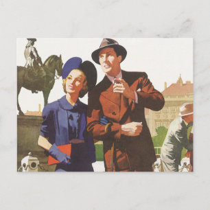 Vintage Travel, Tourists on Vacation Sightseeing Postcard