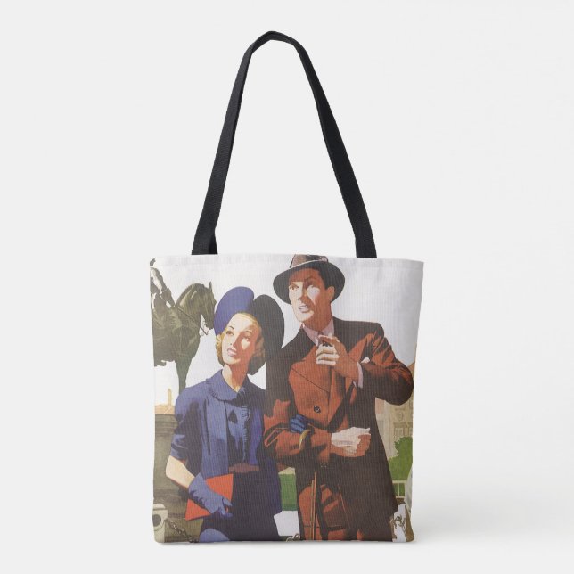 Vintage Travel, Tourists on Vacation Sightseeing Tote Bag (Back)