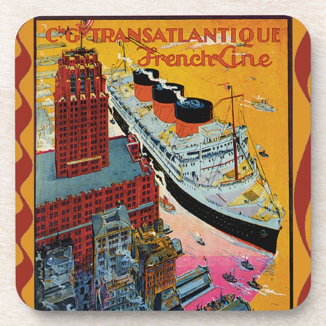 Vintage Travel - Transatlantic French Line Coaster (Front)
