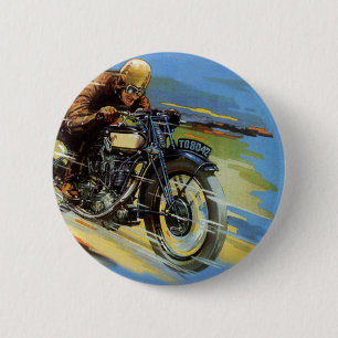 Vintage Travel Transportation, Racing Motorcycle 6 Cm Round Badge