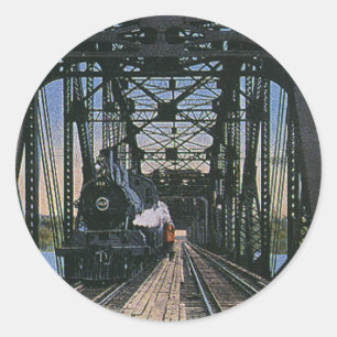 Vintage Travel Transportation Train on Bridge Classic Round Sticker