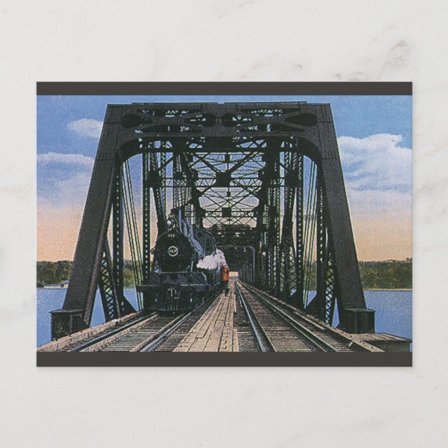 Vintage Travel Transportation Train on Bridge Postcard (Front)