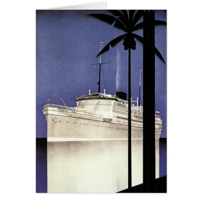 Vintage Travel Tropical Cruise Ship and Palm Trees (Front)