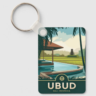 Vintage Travel Ubud Bali Indonesia Retro Scenic Key Ring