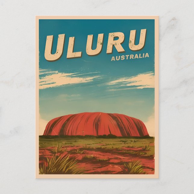 Vintage Travel Uluru Australia Retro Scenic Postcard (Front)