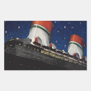 Vintage Travel, Vacation on a Cruise Ship at Night Rectangular Sticker