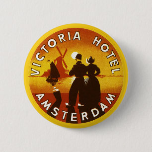 Vintage Travel, Victoria Hotel, Amsterdam, Holland 6 Cm Round Badge