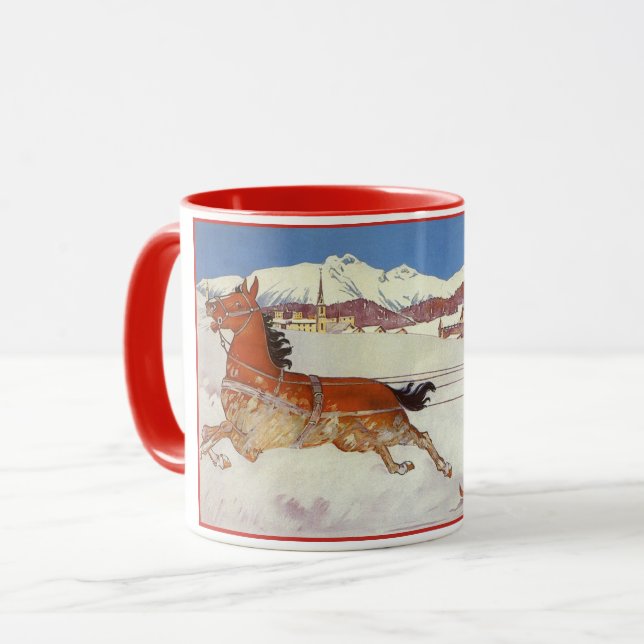 Vintage Travel, Winter in Engadin Switzerland Mug (Front Left)