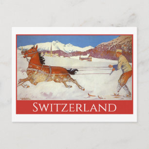 Vintage Travel, Winter in Engadin Switzerland Postcard