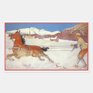 Vintage Travel, Winter in Engadin Switzerland Rectangular Sticker