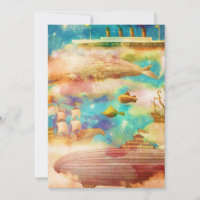 Vintage Travel World Sky Blue Ocean Whale