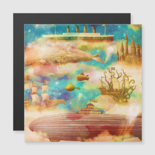 Vintage Travel World Sky Blue Ocean Whales