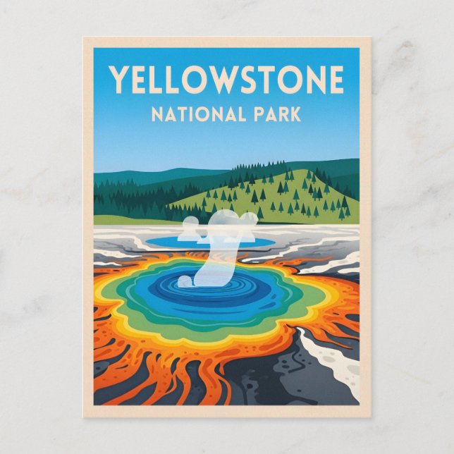 Vintage Travel Yellowstone National Park Landscape Postcard (Front)