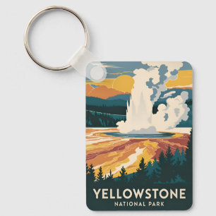 Vintage Travel Yellowstone National Park Scenic Key Ring