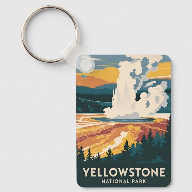 Vintage Travel Yellowstone National Park Scenic Key Ring (Front)
