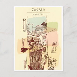 Vintage Travel Zagreb Croatia Cityscape retro Postcard