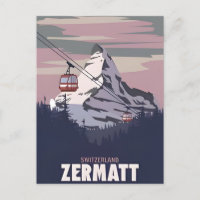 Vintage travel Zermatt ski Switzerland retro