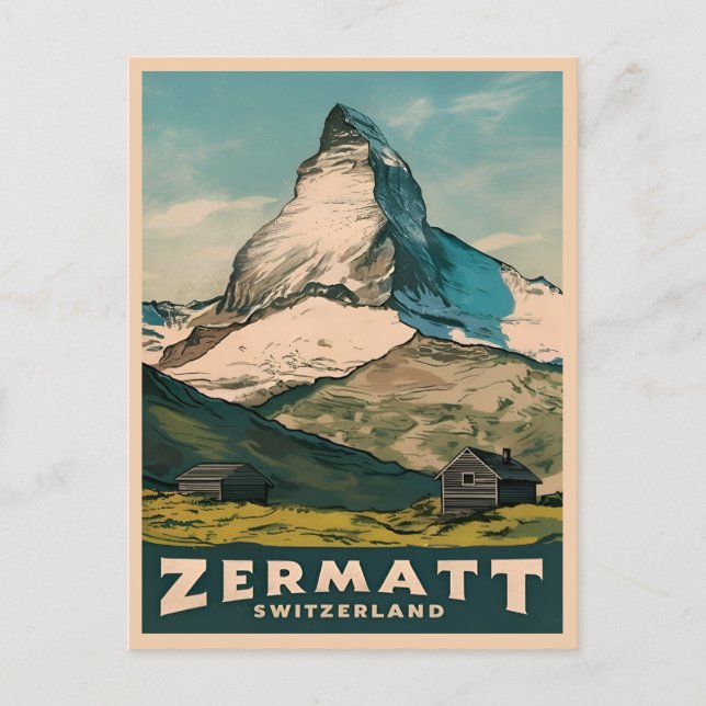 Vintage Travel Zermatt Switzerland Retro Scenic Postcard (Front)