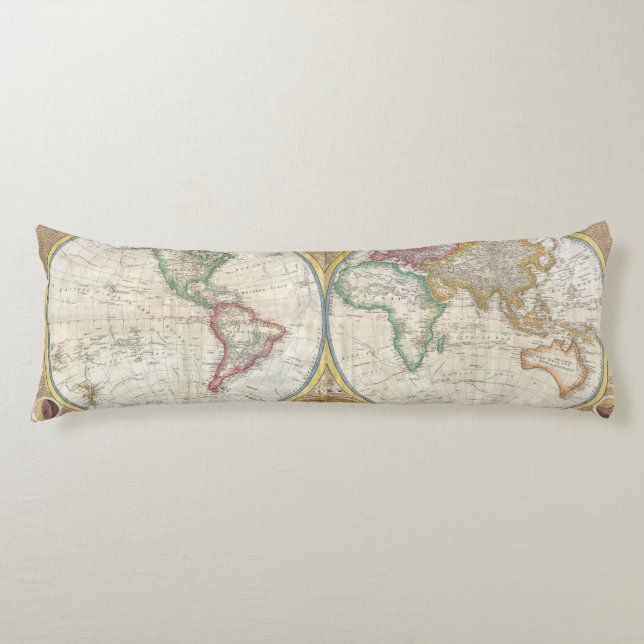 Vintage Traveller World Map Body Cushion (Front)